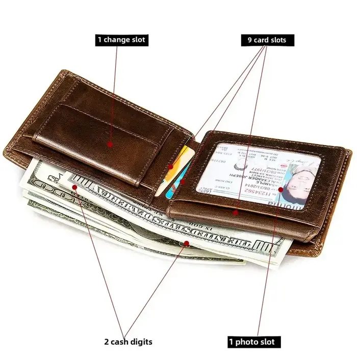 Portefeuille en cuir véritable pour hommes avec poche pour pièces de monnaie porte-monnaie antivol