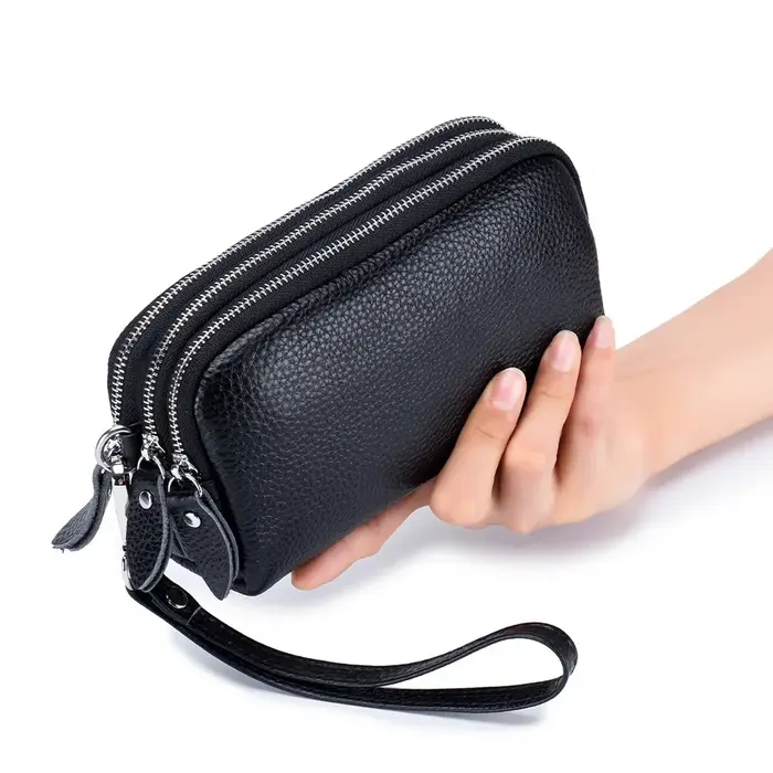 Portefeuille long en cuir véritable pour femme