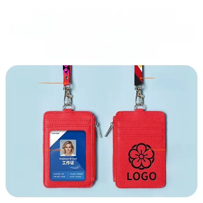 Porte-cartes zippé personnalisable avec cordon pour badge d'identification