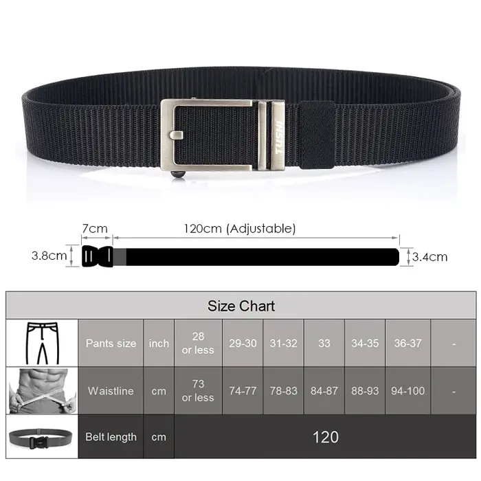 KOLBER Ceinture Décontractée Épaisse Pour Hommes Métal Boucle Automatique Souple Véritable Nylon