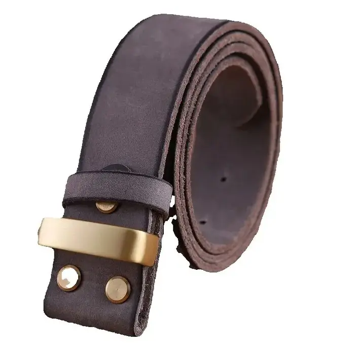 Ceinture en cuir sans boucle lisse dorée pour hommes ceintures de luxe cowboys marron chameau match
