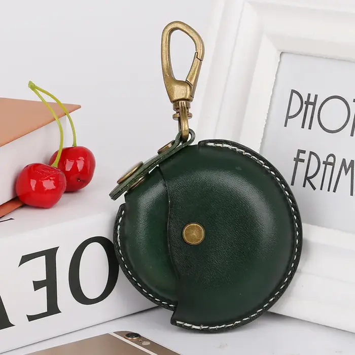 Petite bourse ronde en cuir véritable, sacs portables créatifs, porte-monnaie, sac de rangement pour