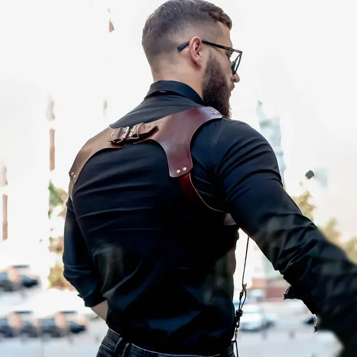 Bretelles pantalons pour hommes en cuir réglable sac à dos
