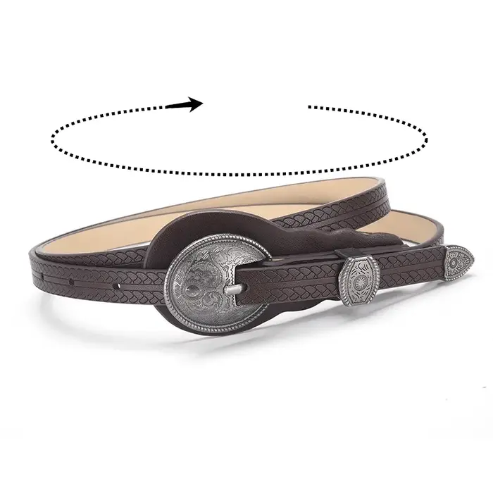 Ceinture fine de style ethnique avec gravures – Ceintures en cuir décoratives polyvalentes haut de gamme rétro européennes et américaines