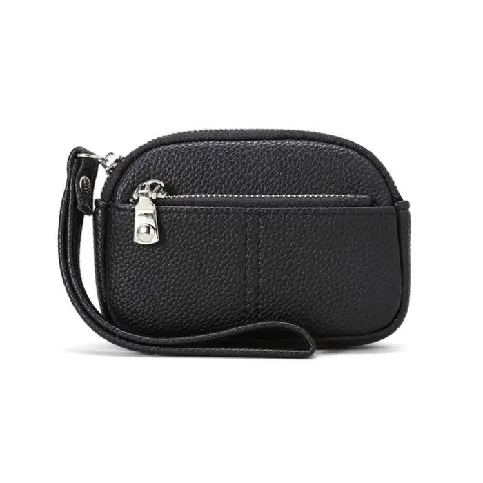 Mini portefeuille Portable en cuir PU pour femmes, sac de rangement de couleur unie, porte-monnaie pour étudiants, fermeture éclair, grande capacité, sac pour clés de poignet, à la mode