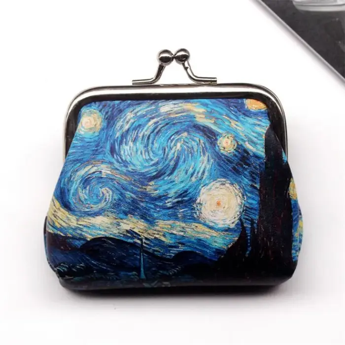 Porte-monnaie vintage en cuir PU pour femme avec fermeture à fermoir, mini pochette, motif imprimé, 