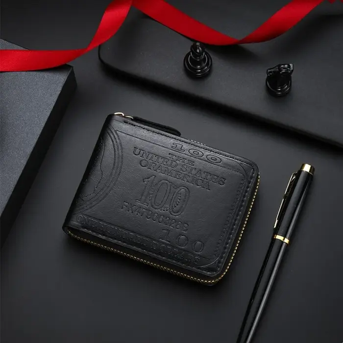 Porte-monnaie léger en cuir Pu, porte-cartes, portefeuille à fermeture éclair pour hommes à la mode,