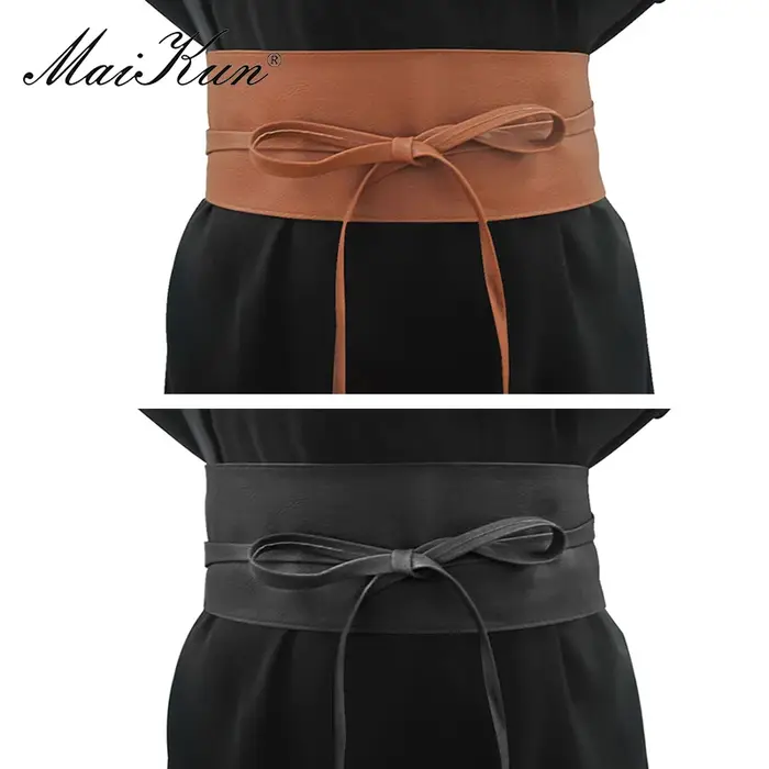 Boho Ceinture pour Femmes Bowknot Faux En Cuir Wrap Around Style Obi Cinch