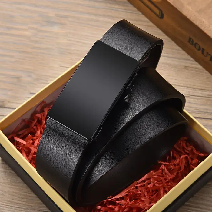 DINISITON hommes ceinture en cuir noir métal sans dents boucle automatique affaires décontracté