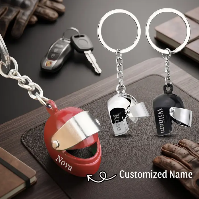 Porte-clés personnalisé gravé sur mesure en forme de mini casque de moto