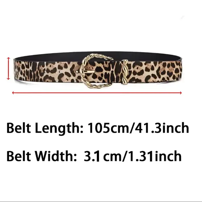 Ceinture en cuir PU à motif léopard rétro pour femmes avec boucle en alliage doré