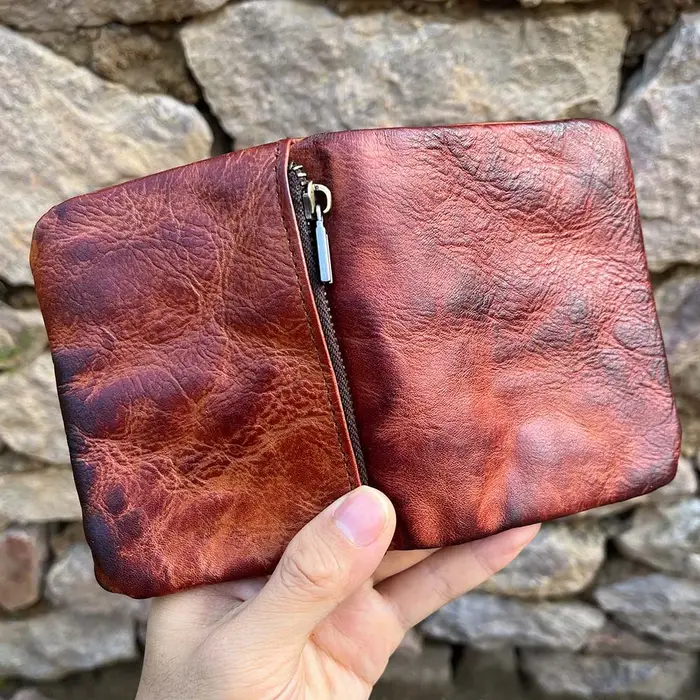 Portefeuille en cuir véritable fait main pour hommes et femmes, style vintage