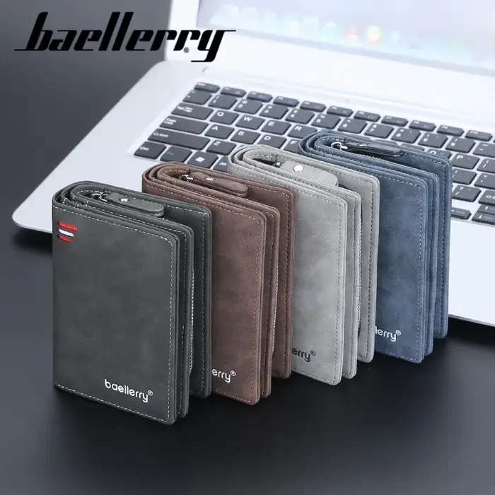 Portefeuille court pour homme Baellerry en cuir PU avec poche à monnaie zippée, vintage, grande capacité, porte-cartes