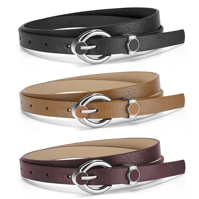 Ceinture pour femme tendance de style coréen avec boucle argentée – Ceinture minimaliste polyvalente et élégante – Ceintures décontractées en cuir tanné à l'huile