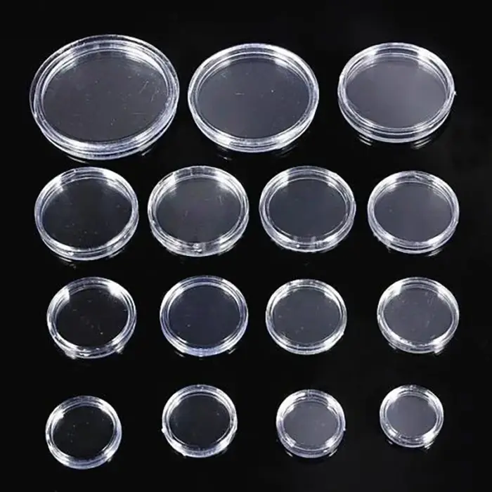 Porte-monnaie en plastique Transparent, 100 pièces, paquet d'entrepôt 16-46mm, présentoir de Capsule
