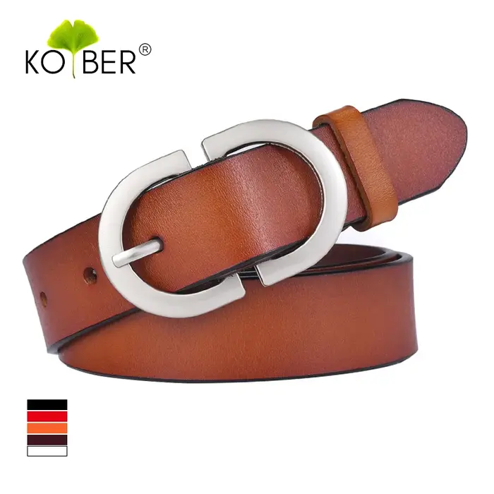 KOLBER Mode Femmes Ceinture En Cuir Boucle En Métal Argenté