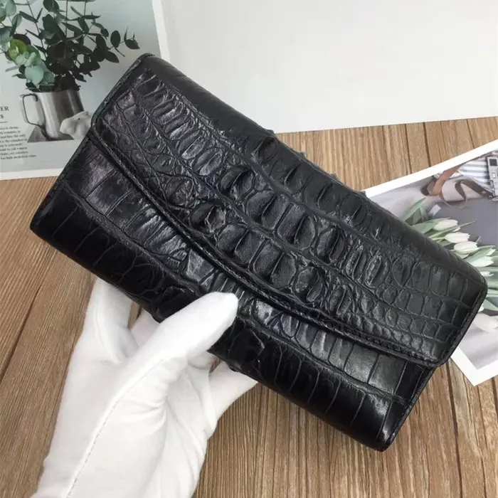 Portefeuille long pour femme en cuir de crocodile véritable