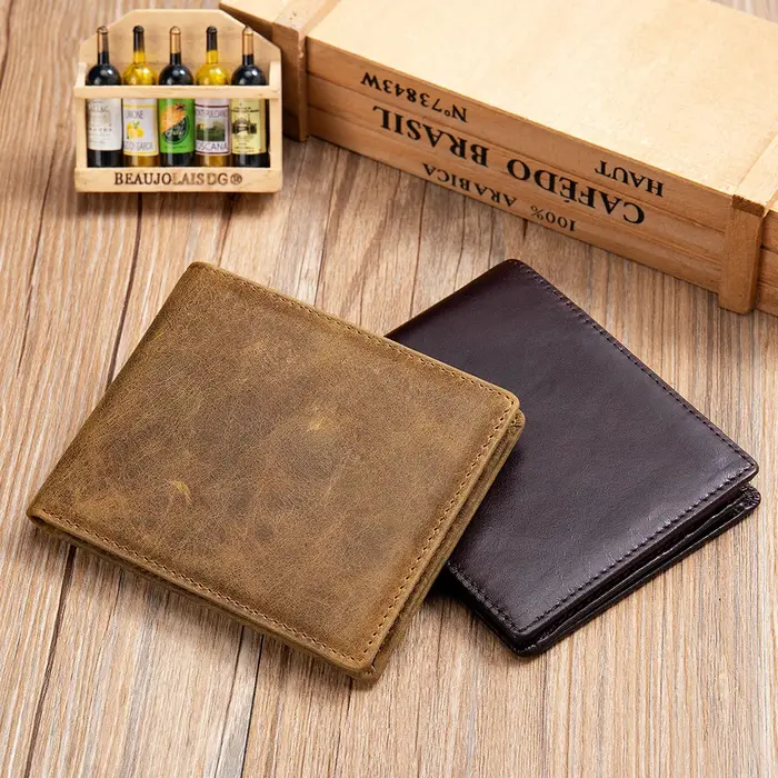 Portefeuille court en cuir pour homme YETTIES avec blocage RFID |   Porte-monnaie vintage à double rabat avec sécurité anti-magnétique