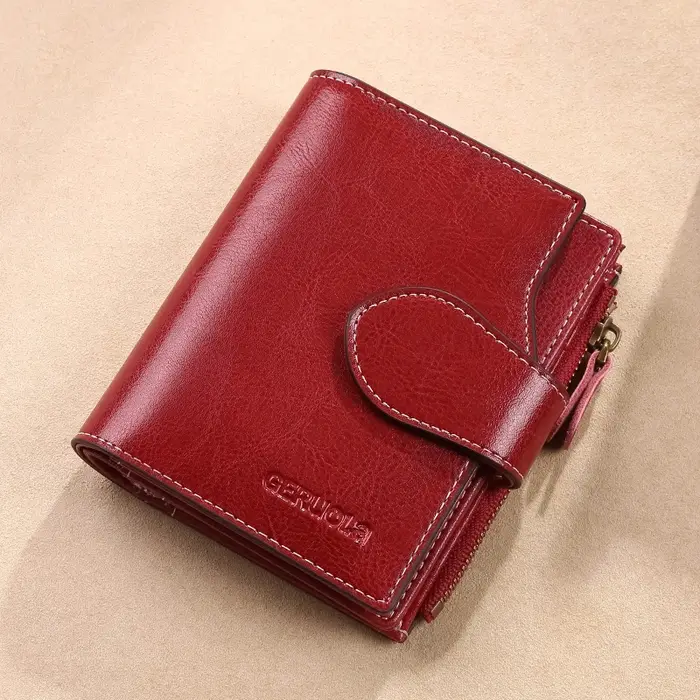 Brosse antivol RFID, nouveau portefeuille trois fois multi-pli en cuir de vache véritable, multifonc