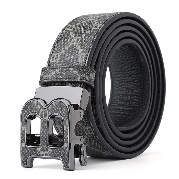 Ceinture en cuir classique à imprimé B pour homme - Ceinture habillée à boucle à cliquet réglable po