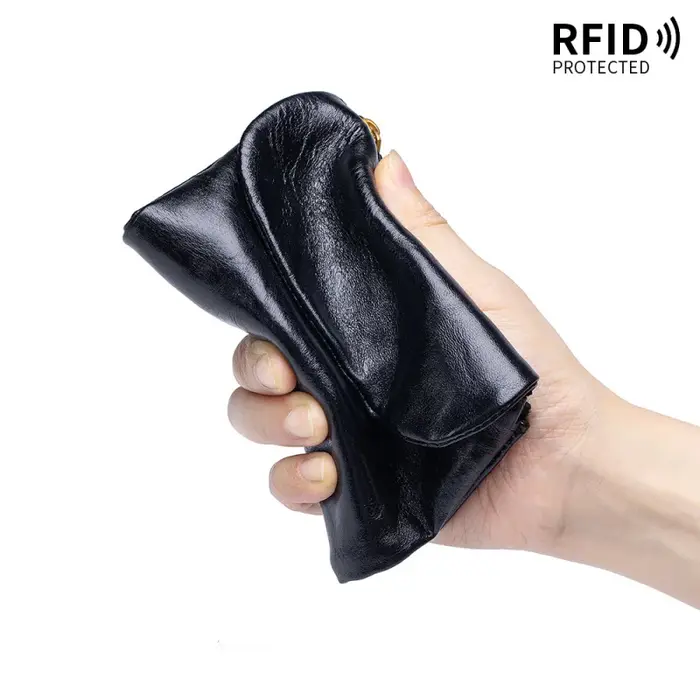 Portefeuille court à trois volets en cuir souple tanné végétal pour femme