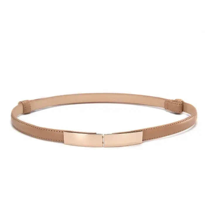 Ceinture robe Simple polyvalente mode femmes en cuir mince maigre métal or élastique boucle