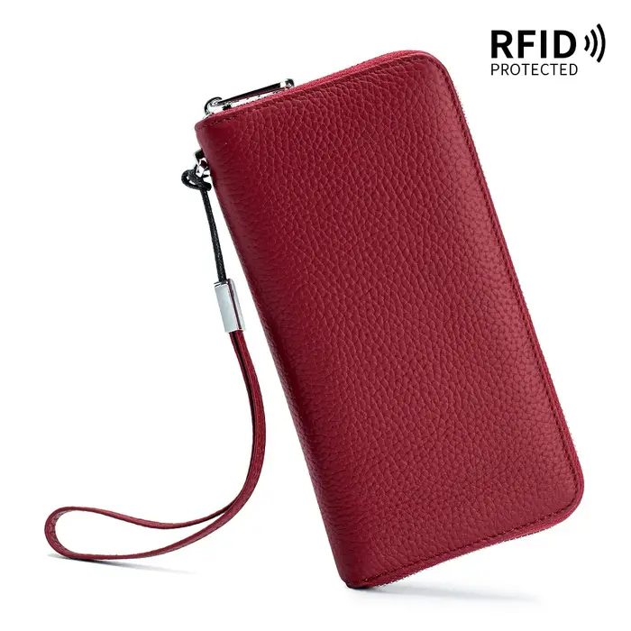Portefeuille en cuir véritable pour femmes, fonction RFID, Design de luxe, sacs à main à longue ferm