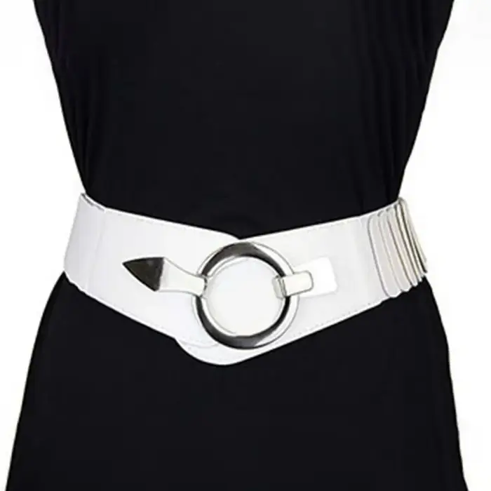 Ceinture élastique large en forme de V pour femmes, polyvalente, amincissante, pour robe, Faux cuir, boucle en alliage