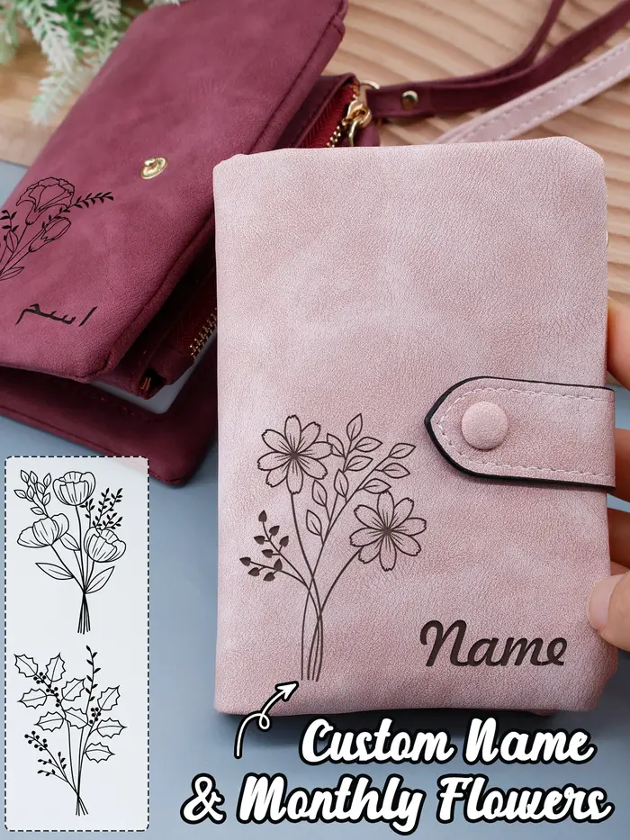 Portefeuille personnalisé avec fleur de naissance