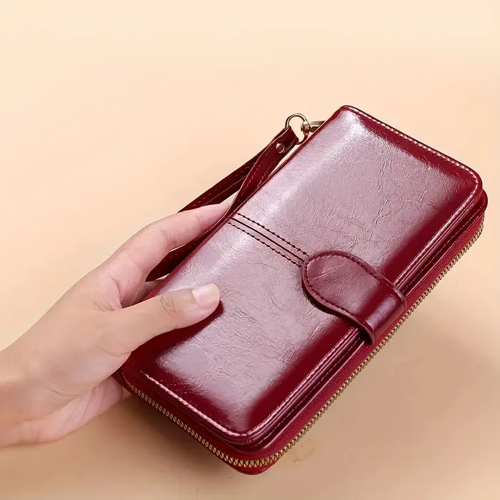 Portefeuille long en cuir ciré brillant