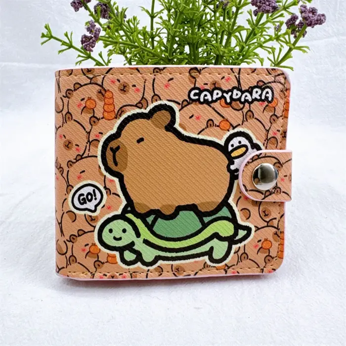 Portefeuille Capybara de dessin animé, sac d'argent court pliable, mignon, porte-monnaie en cuir PU,
