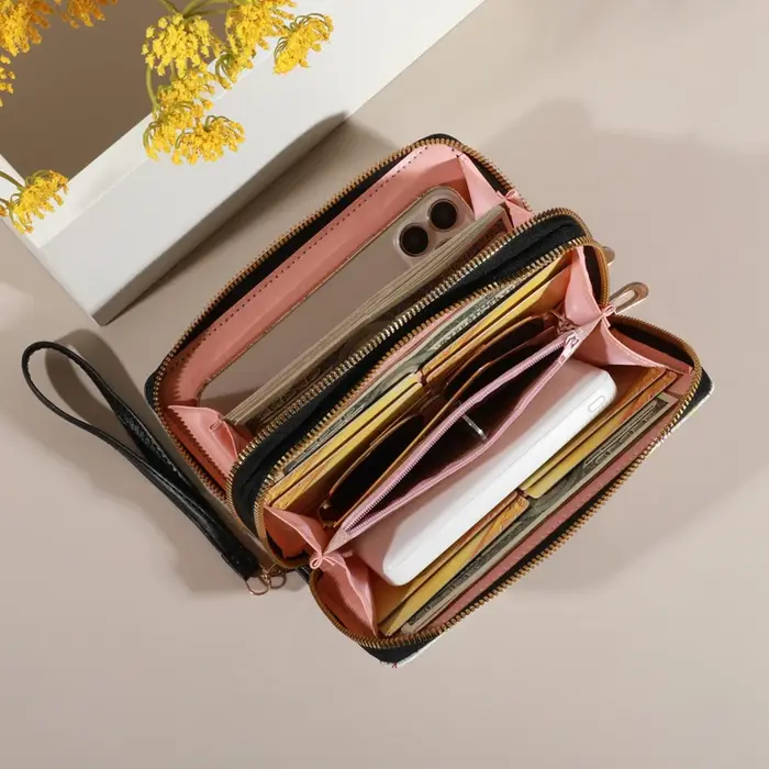 Portefeuille long en cuir PU pour femme