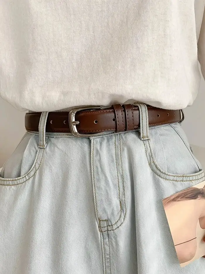 Une ceinture pour femmes et hommes, simple et polyvalente, boucle à aiguille noire étudiante, décora