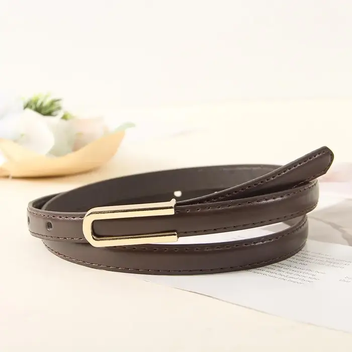 Ceinture fine en cuir noir pour femmes