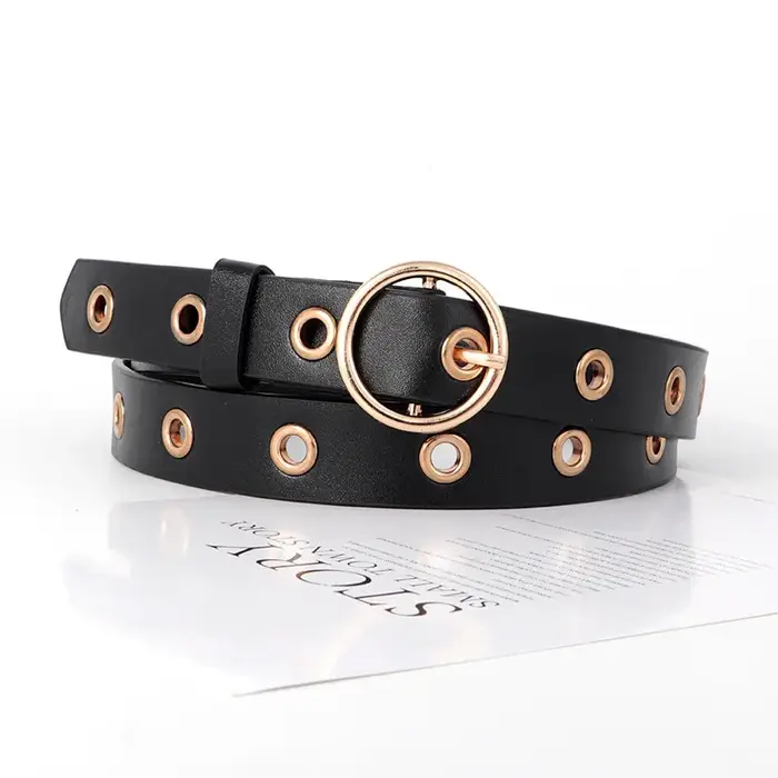Ceinture noire tendance avec design perforé – Ceinture en cuir simple de style coréen, ceinture pour