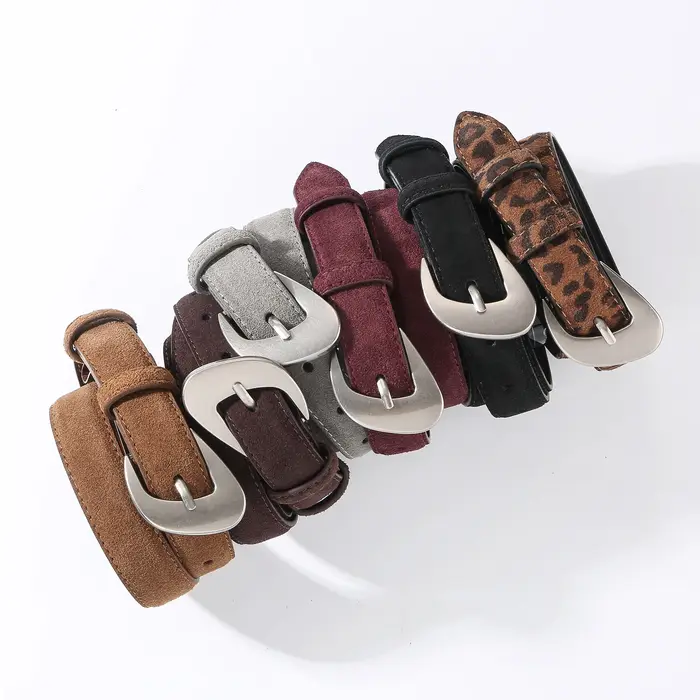 Ceintures en cuir suédé pour femmes avec boucle argentée