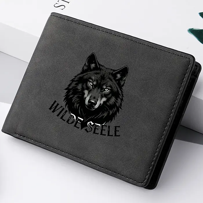 Portefeuille homme mini slim imprimé tête de loup