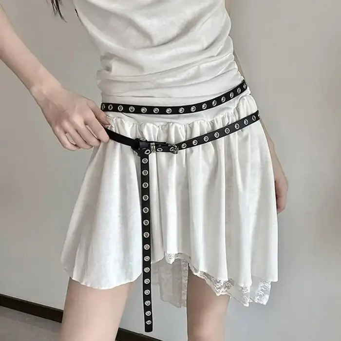 Mode Double cercle ceinture pour femmes PU cuir