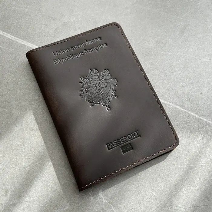 Protege Passeport Francais en Cuir Véritable - pochette