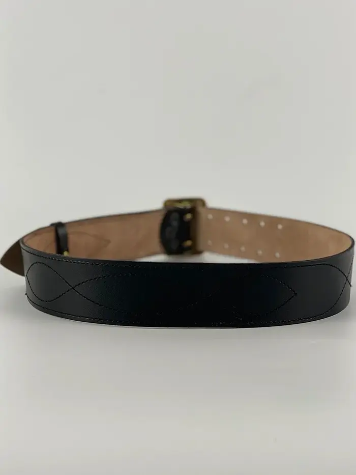 Ceinture en cuir de vachette à double boucle métallique russe, noir et marron