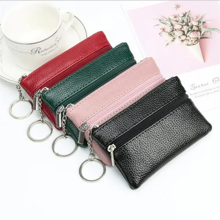 Porte-monnaie en cuir avec fermeture éclair pour hommes et enfants
