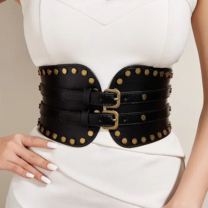 Ceinture en cuir PU à rivets Vintage pour femmes, large ceinture gothique Punk pour filles, robe en