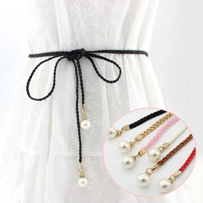 Ceinture fine en cuir PU tressée à franges style bohème pour femme