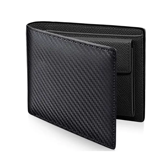 Portefeuille en cuir PU en fibre de carbone pour hommes et femmes, portefeuille à deux cartes, poche