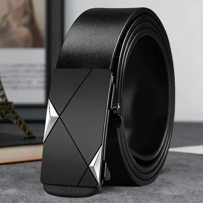 Ceinture noire à boucle automatique pour hommes