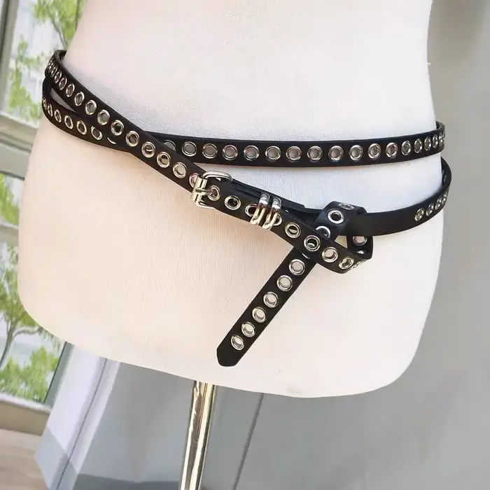 Ceinture Vintage américaine pour femmes, nouvelle chaîne à Double boucle, Rivet, boucle à œillets, ceinture en cuir Punk PU, Rock Unique, 2025