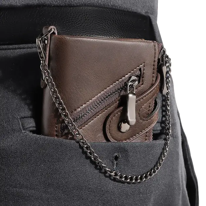Portefeuille à chaîne pour hommes RFID antivol