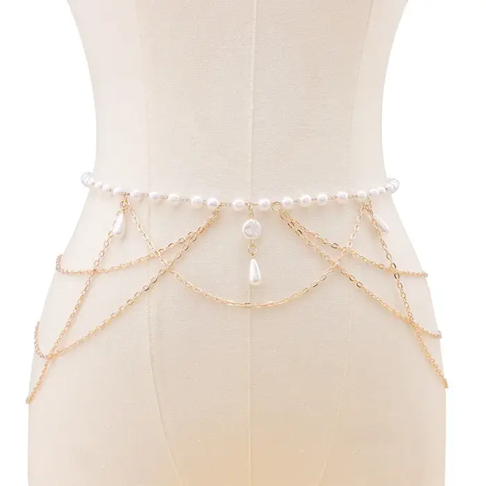 Elegant Pearl Women's Belt Simple Adjustable Metal Thin Chain