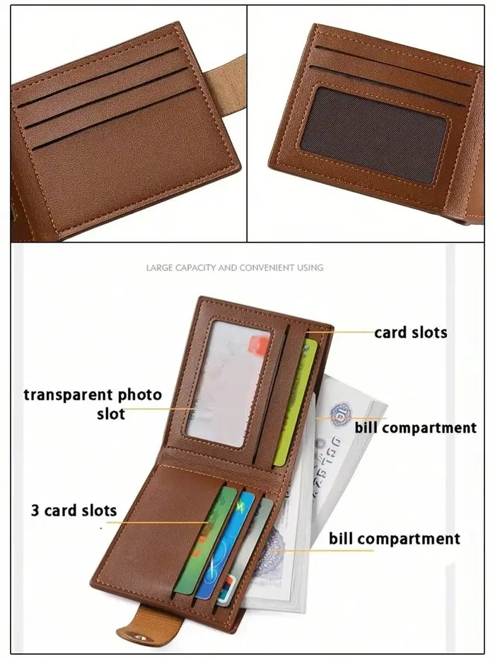 Portefeuille classique à deux volets pour homme avec nom personnalisé