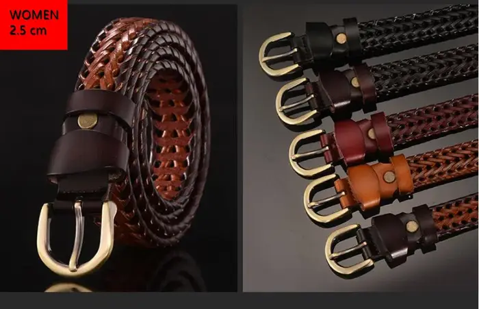 Ceinture tressée en cuir de vache véritable pour hommes et femmes